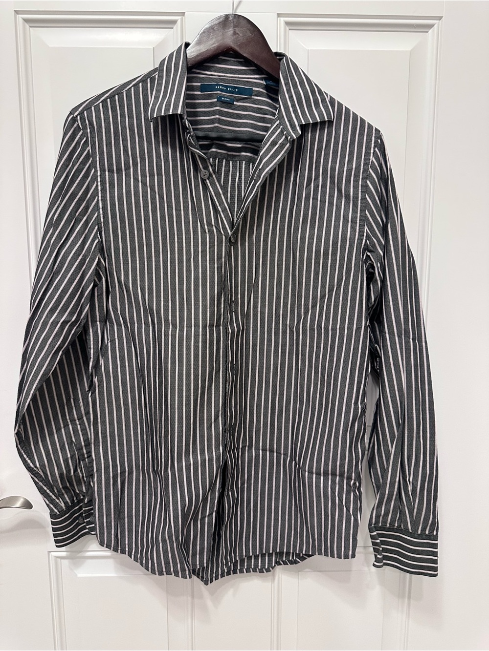 Perry Ellis Black and White Vertical Stripe Dress Shirt